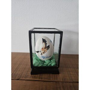 Vintage Hand-Painted Eggshell Featuring An Eagle Encased In A Glass Display
